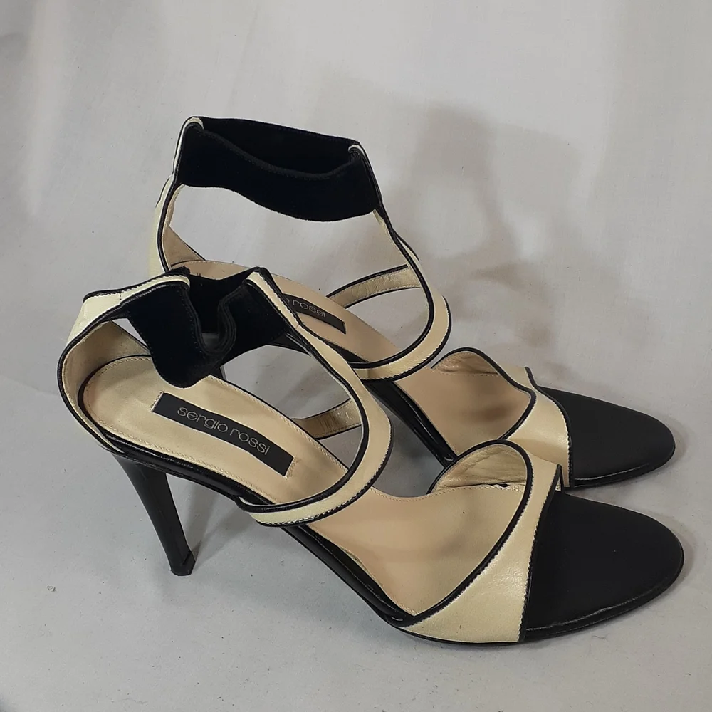 Sergio Rossi cream and black leather heels size 36.5 size 6.5 - Picture 7 of 10